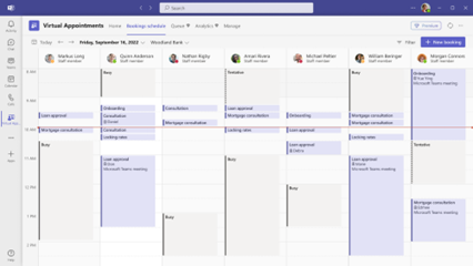 A screenshot showcasing the process of creating an appointment using the Bookings schedule within Virtual Appointments on Microsoft Teams, specifically on a desktop device.