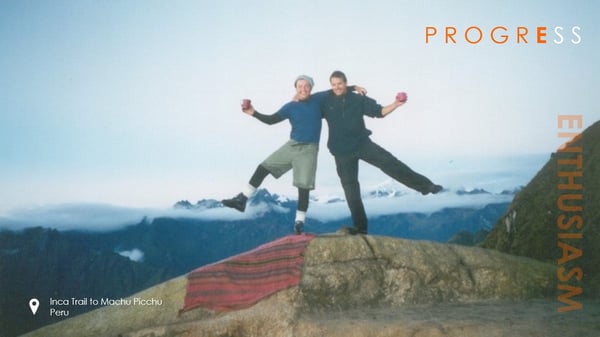 Alex Gambotto and his Norwegian friend on the Inca Trail to Machu Picchu in Peru.