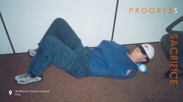 Alex Gambotto sleeping on the floor during his South American adventure.