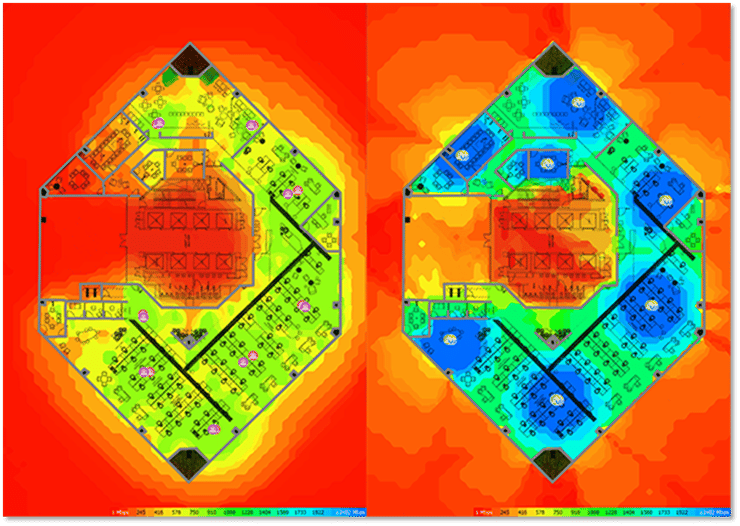 A heat map from a wireless site survey